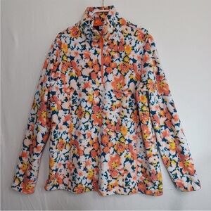 Lands' End Women's Medium Petite Floral Fleece Quarter-Zip Pullover